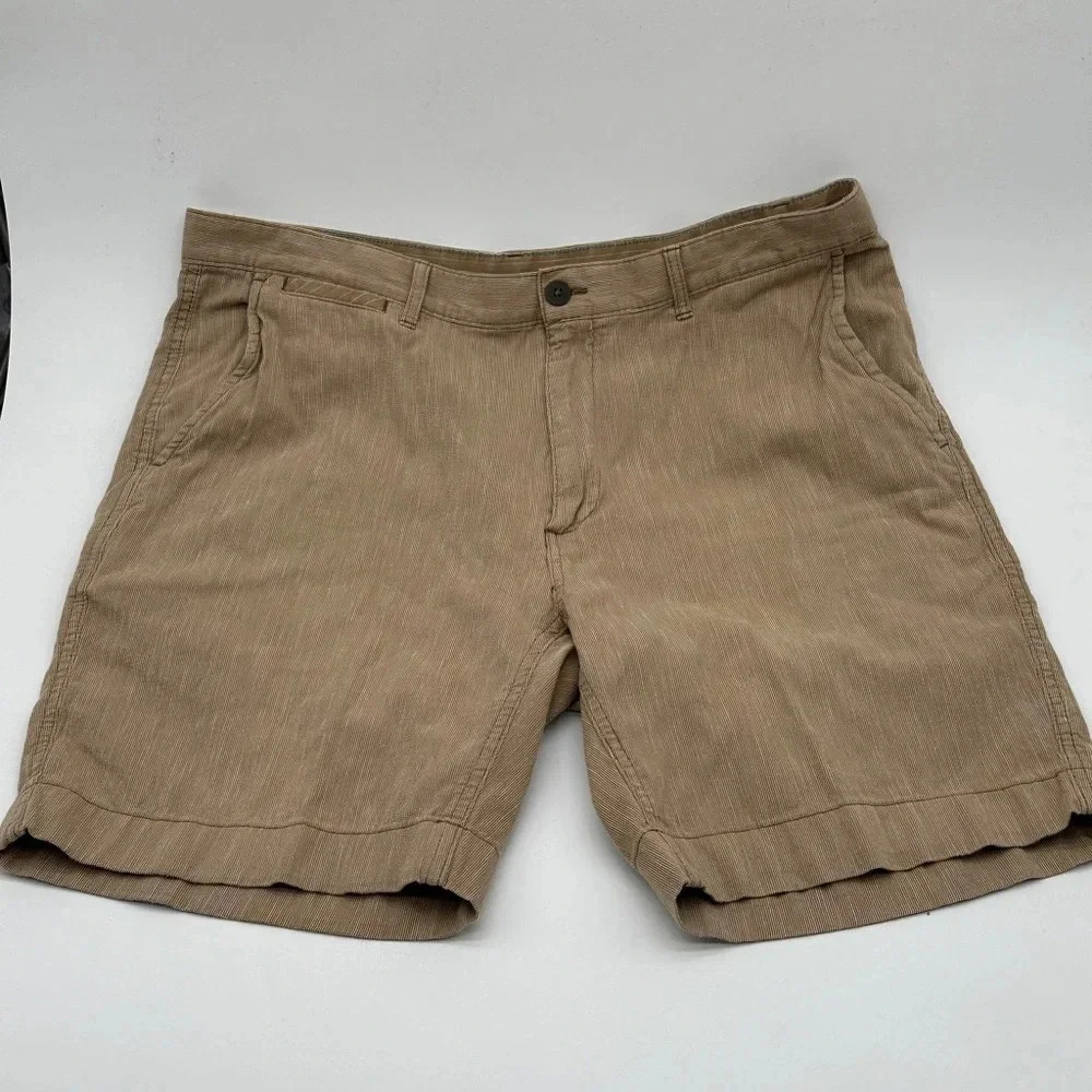 Caribbean‎ Shorts Mens 38 Dark Khaki Brown Flat Front Cotton Chino